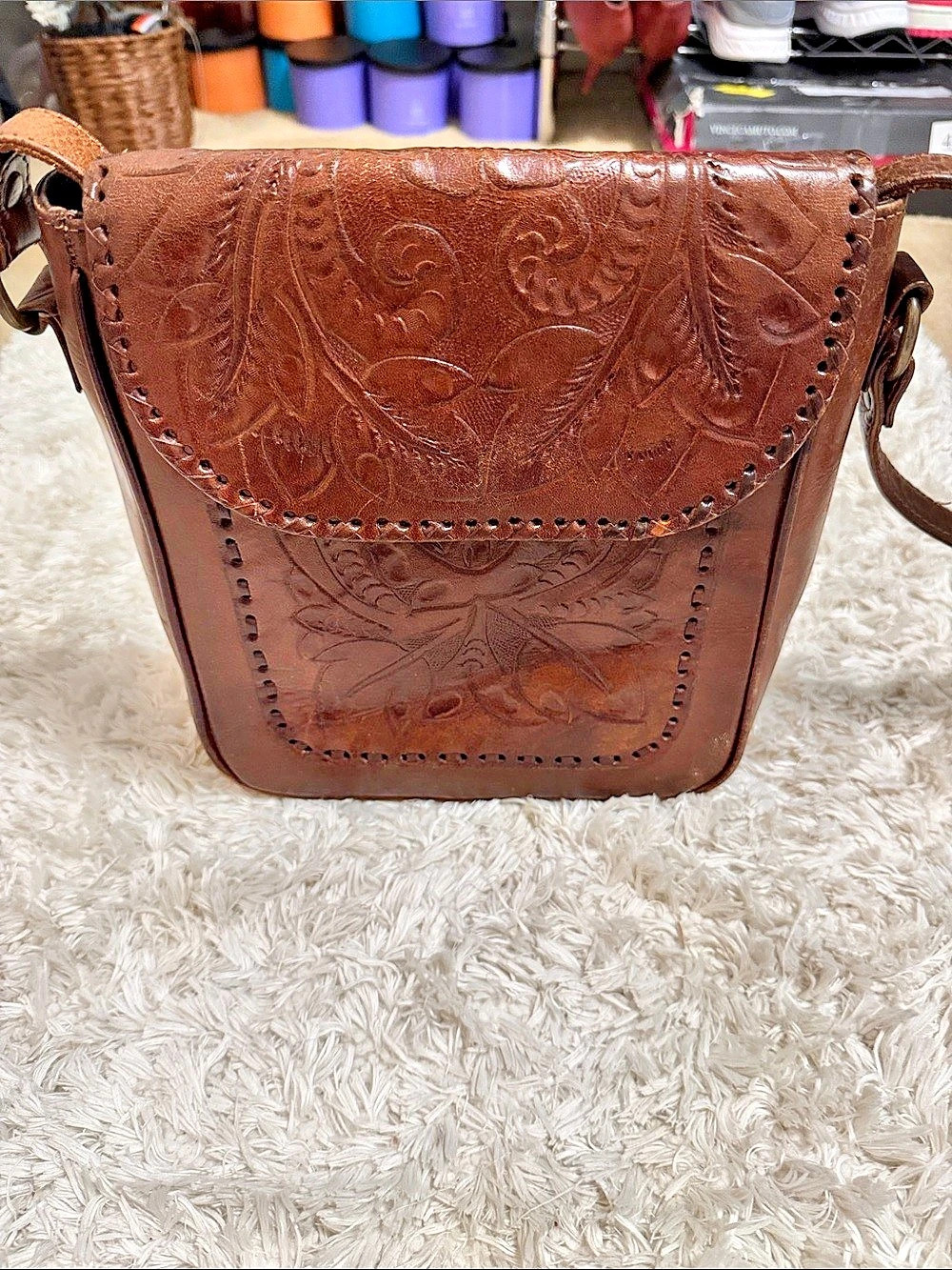 Alexis David Embossed Leather Crossbody Bag in Brown